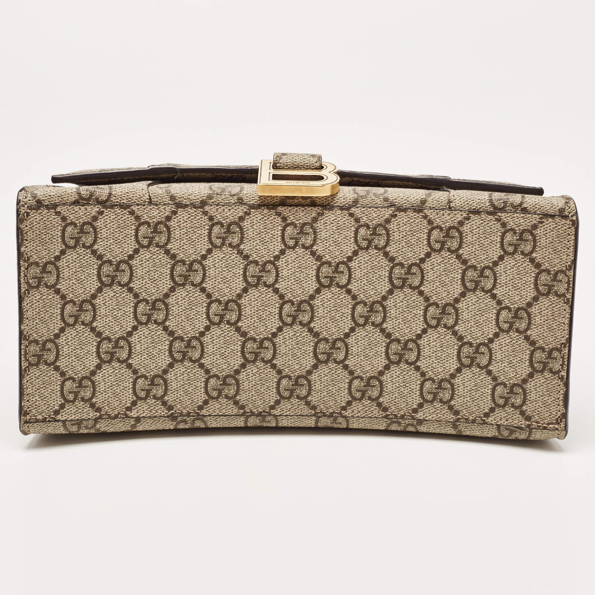 Gucci x Balenciaga - Sac à poignée sablier en toile beige/marron GG Supreme Excellent état à Dubai, Al Qouz 2