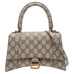 Gucci x Balenciaga Beige/Brown GG Supreme Canvas Hourglass Top Handle Bag