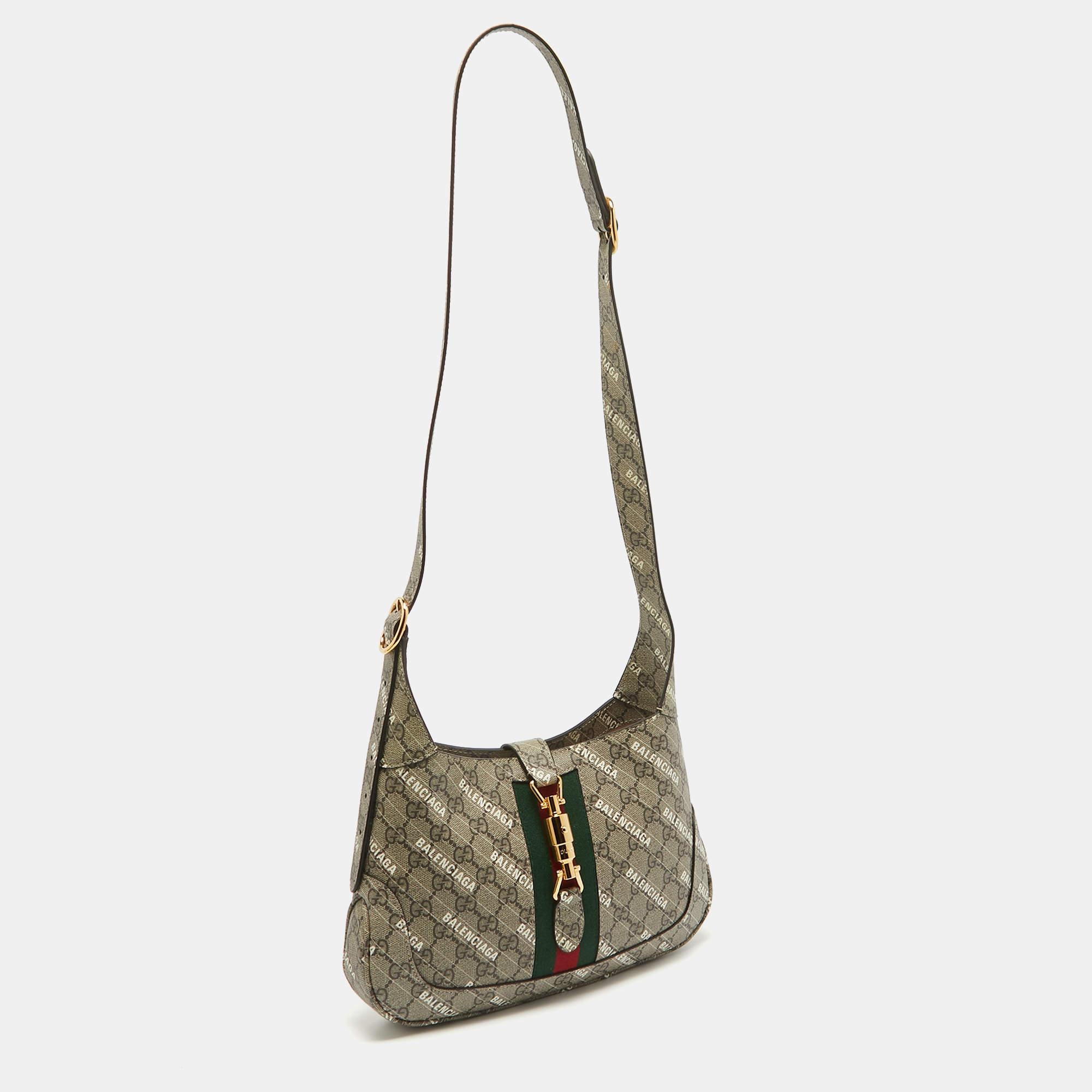 Gray Gucci x Balenciaga Beige/Brown GG Supreme Canvas Small Jackie 1961 Hobo