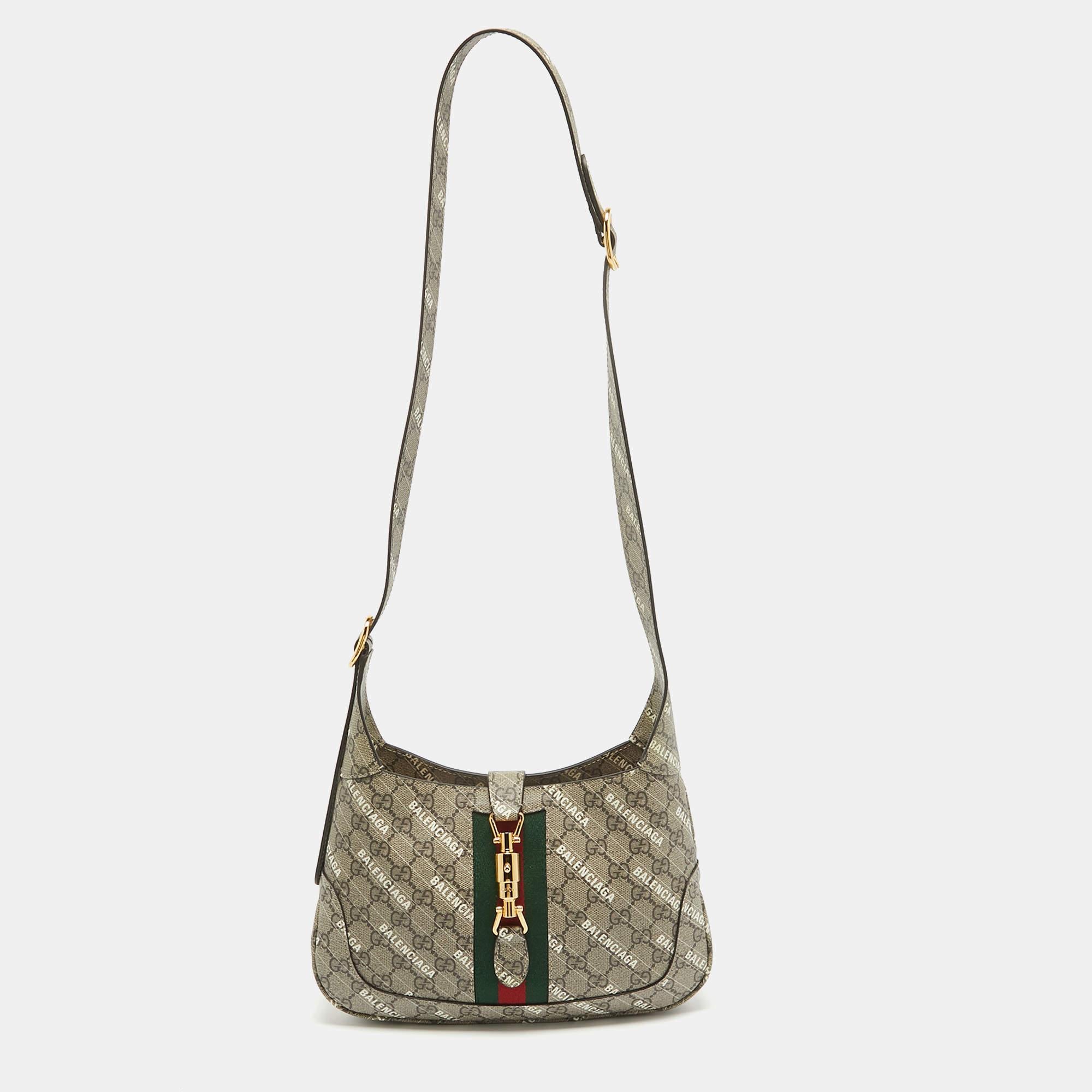 Gucci x Balenciaga Beige/Brown GG Supreme Canvas Small Jackie 1961 Hobo In New Condition In Dubai, Al Qouz 2