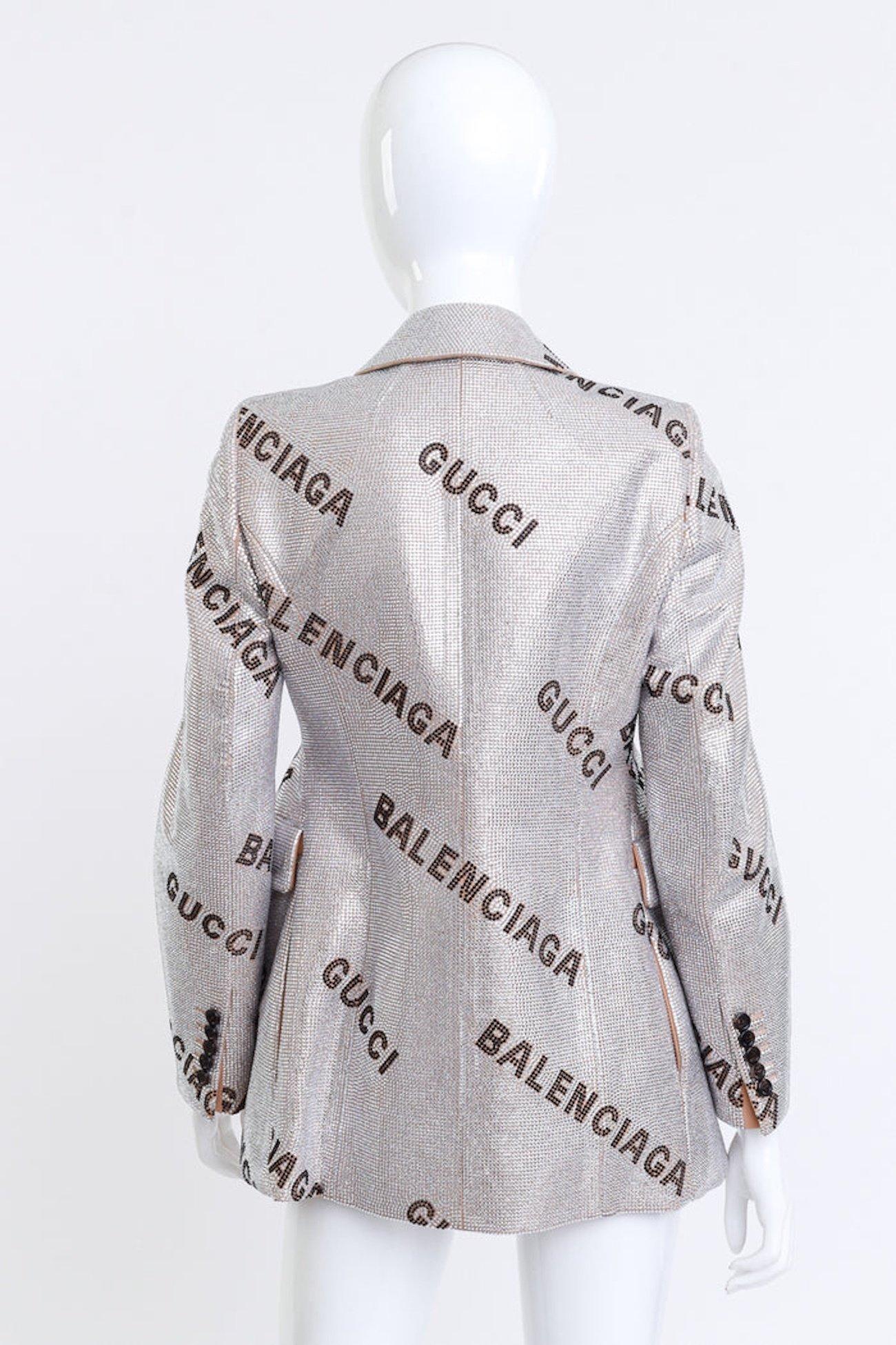 Gray Gucci X Balenciaga Crystal Logo Hourglass Jacket (Small) For Sale