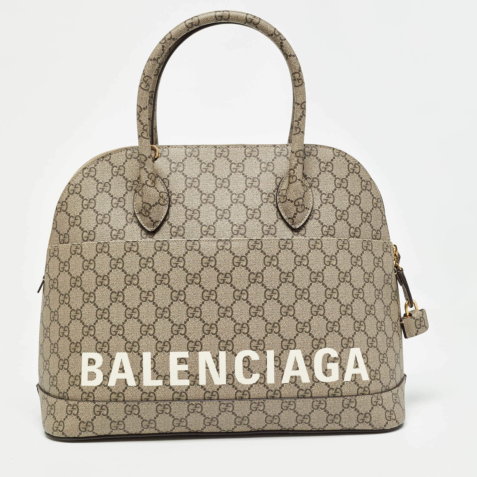 Gucci x Balenciaga GG Supreme Canvas Medium The Hacker Project Ville Satchel In New Condition For Sale In Dubai, Al Qouz 2
