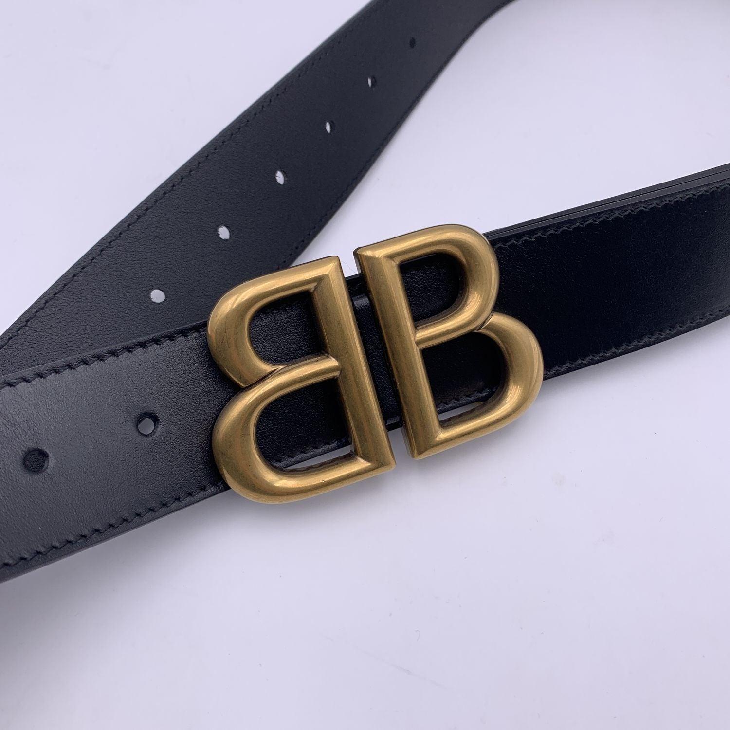 Gucci x Balenciaga Hacker Project Black Leather BB Belt Size 95 In Excellent Condition In Rome, Rome