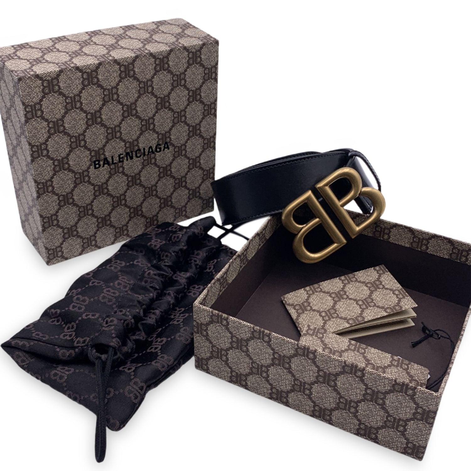 Gucci x Balenciaga Hacker Project Black Leather BB Belt Size 95 2