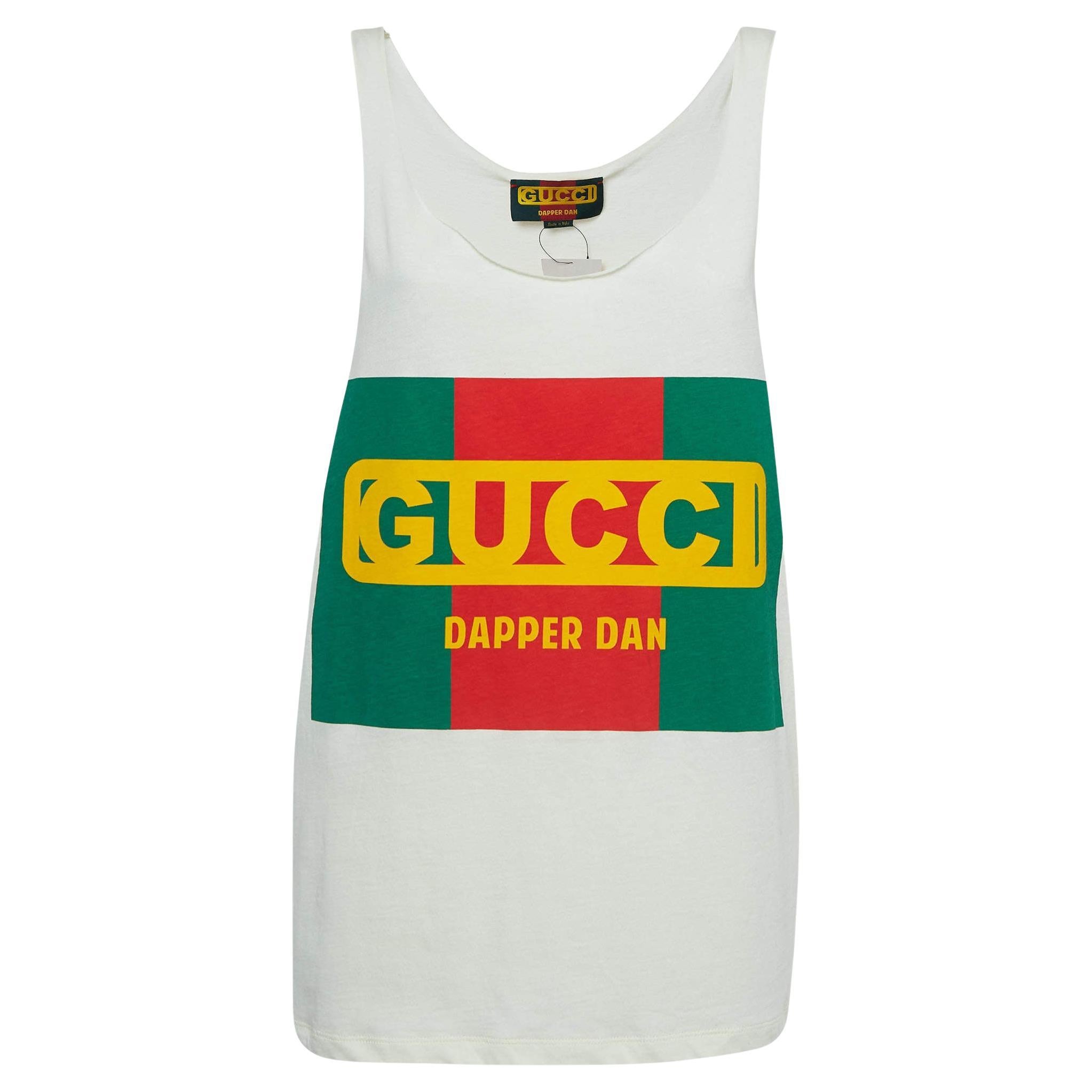 Gucci X Dan Dapper Off White Logo Printed Cotton Tank Top XS For Sale