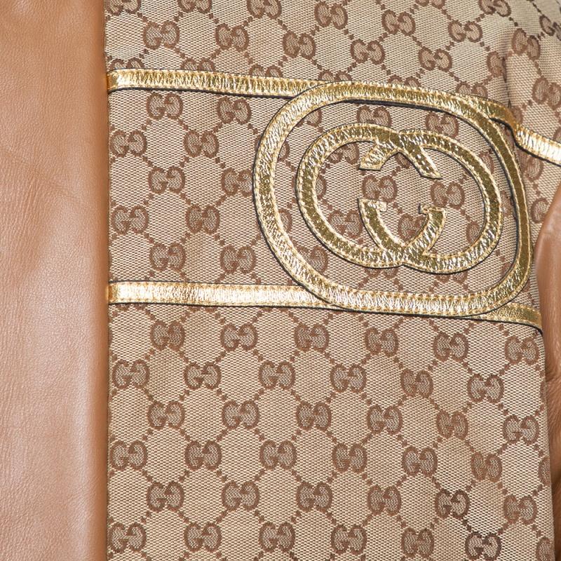 Brown Gucci X Dapper Dan Bicolor Leather Logo Monogram Embellished Varsity Jacket M