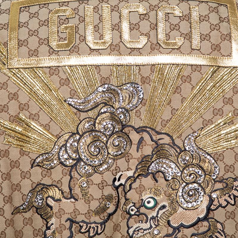 Gucci X Dapper Dan Bicolor Leather Logo Monogram Embellished Varsity Jacket M In Good Condition In Dubai, Al Qouz 2