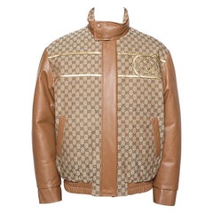 Gucci X Dapper Dan - Veste d'été en cuir bicolore avec logo et monogramme embellie, taille M