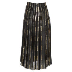 Gucci X Dapper Dan Black & Gold Silk Logo Detail Pleated Midi Skirt XS