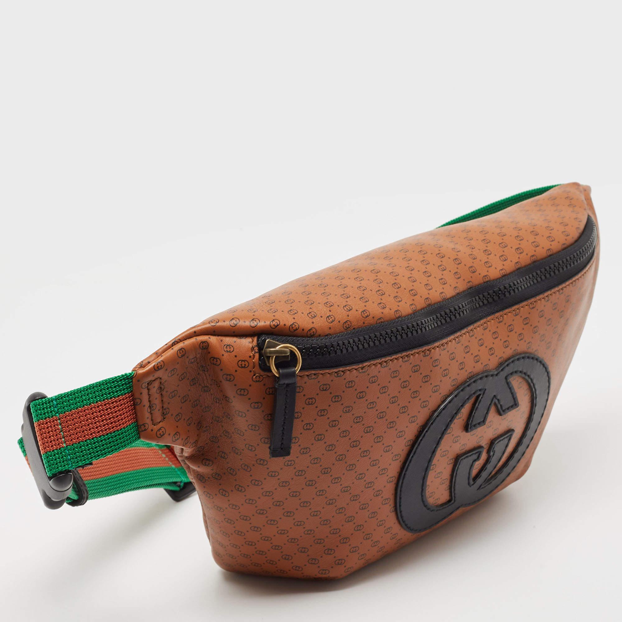 Gucci X Dapper Dan Brown Micro GG Leather Logo Belt Bag In Excellent Condition In Dubai, Al Qouz 2