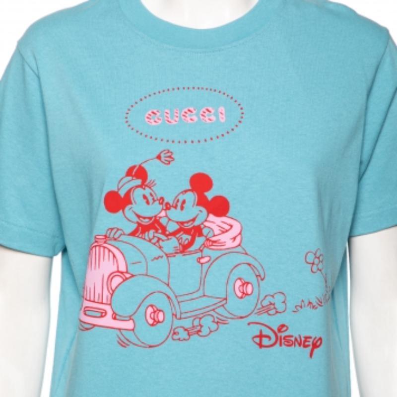 Bleu Gucci x Disney - T-shirt à manches courtes en coton imprimé bleu, taille M