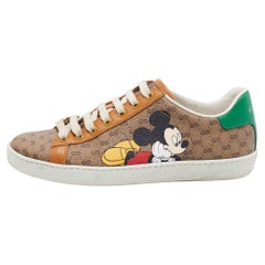 Gucci X Disney Brown GG Coated Canvas Ace Low Top Sneakers Size 36