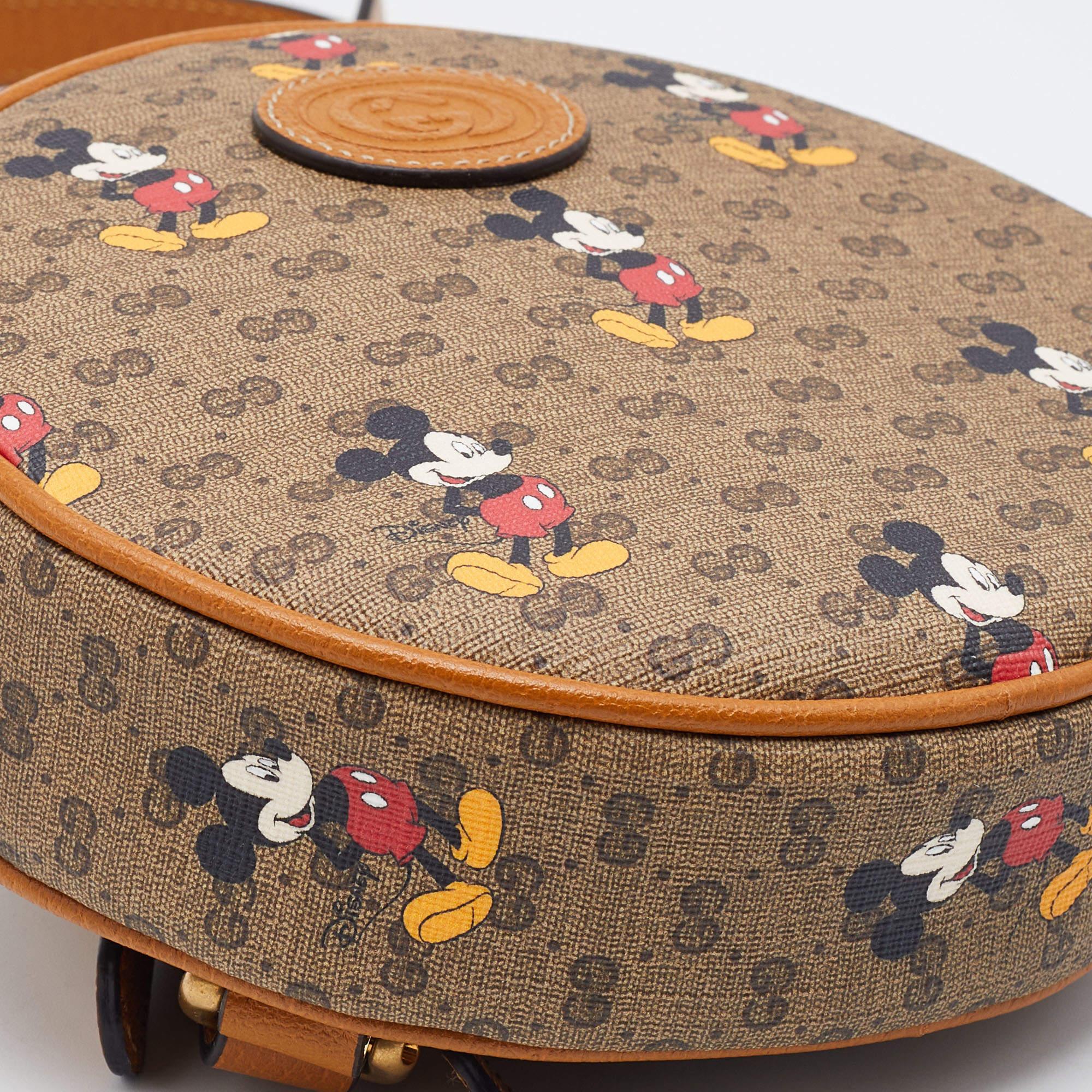 Gucci x Disney Brown GG Supreme Canvas and Leather Mickey Mouse Round Backpack 6