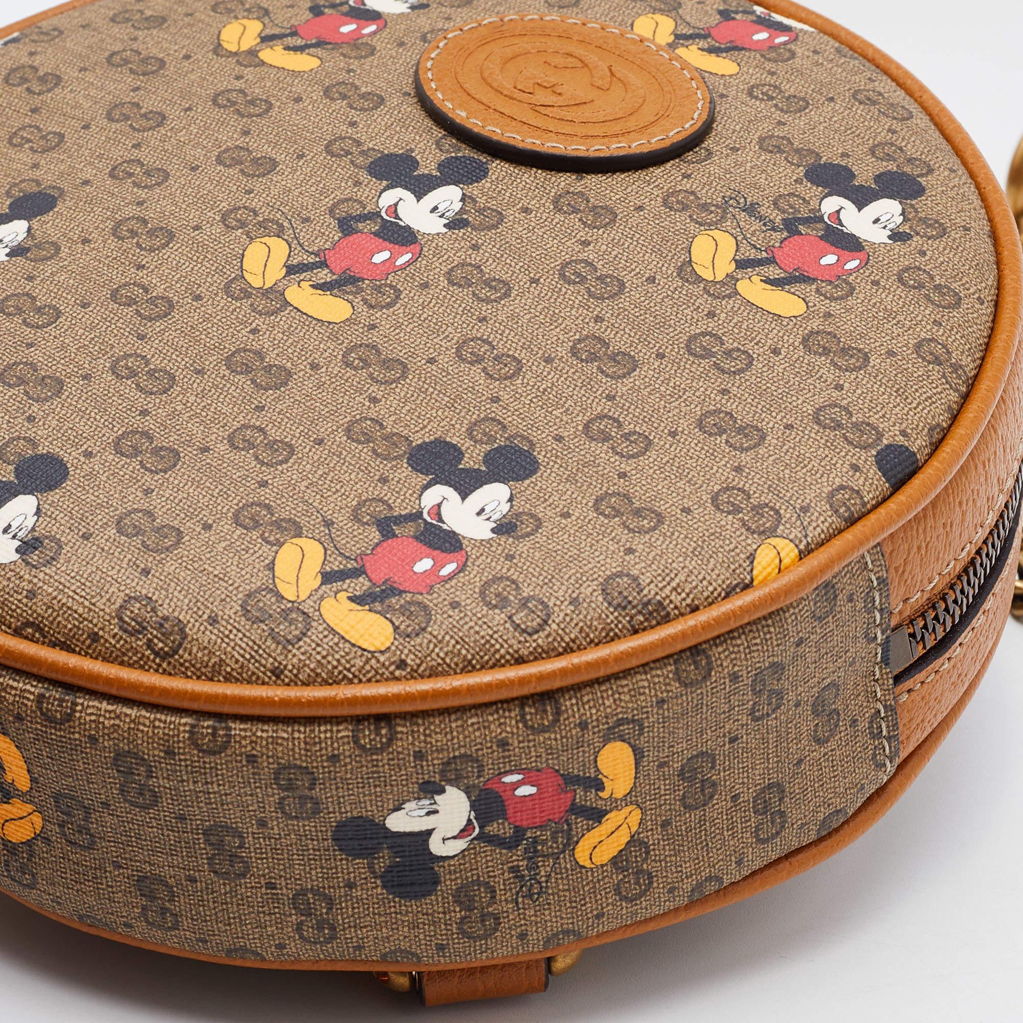 Gucci x Disney Brown GG Supreme Canvas and Leather Mickey Mouse Round Backpack 7