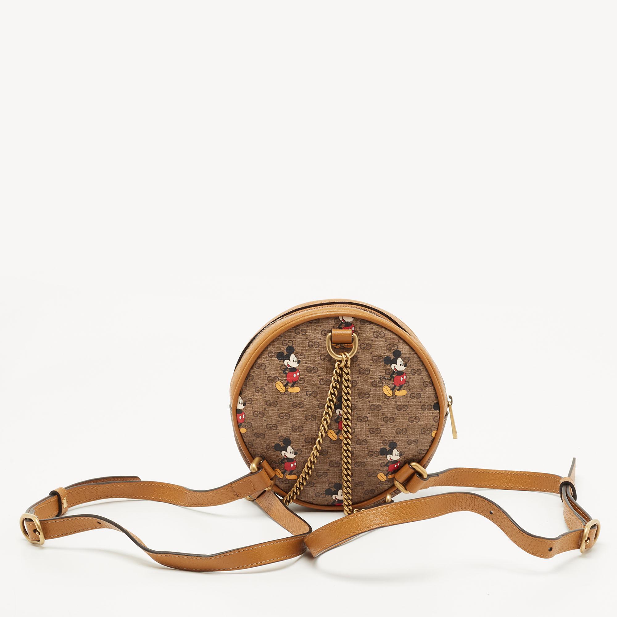 Gucci x Disney Brown GG Supreme Canvas and Leather Mickey Mouse Round Backpack 1