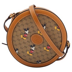 Gucci x Disney Brown GG Supreme Canvas Mini Mickey Mouse Round Shoulder Bag