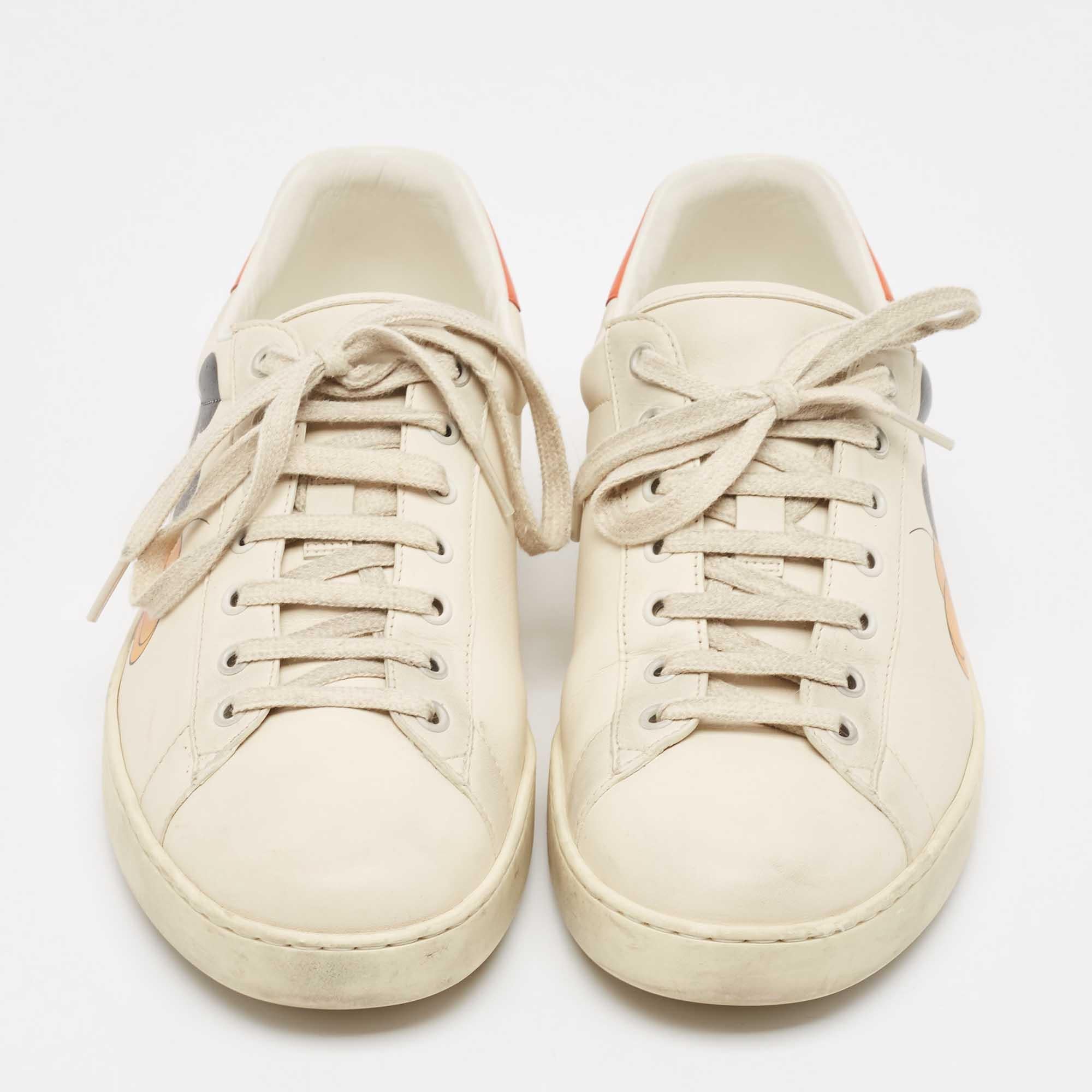 Beige Gucci x Disney Cream Leather Mickey Mouse Ace Sneakers Size 44.5