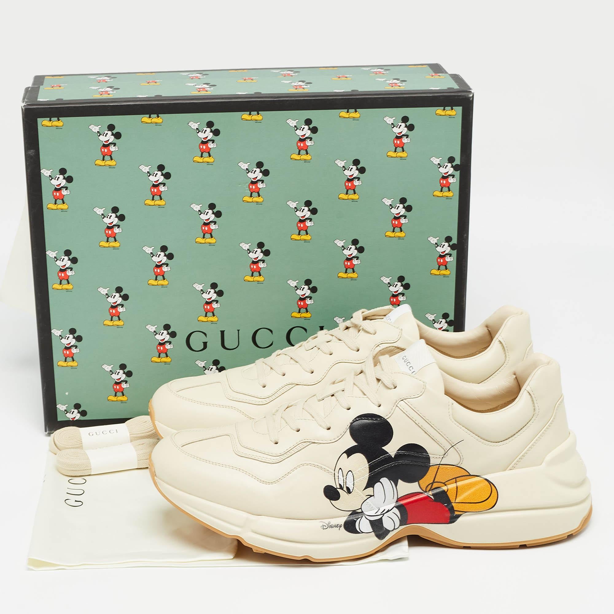 Gucci x Disney Cream Leather Mickey Mouse Rhyton Sneakers Size 47 For Sale 5