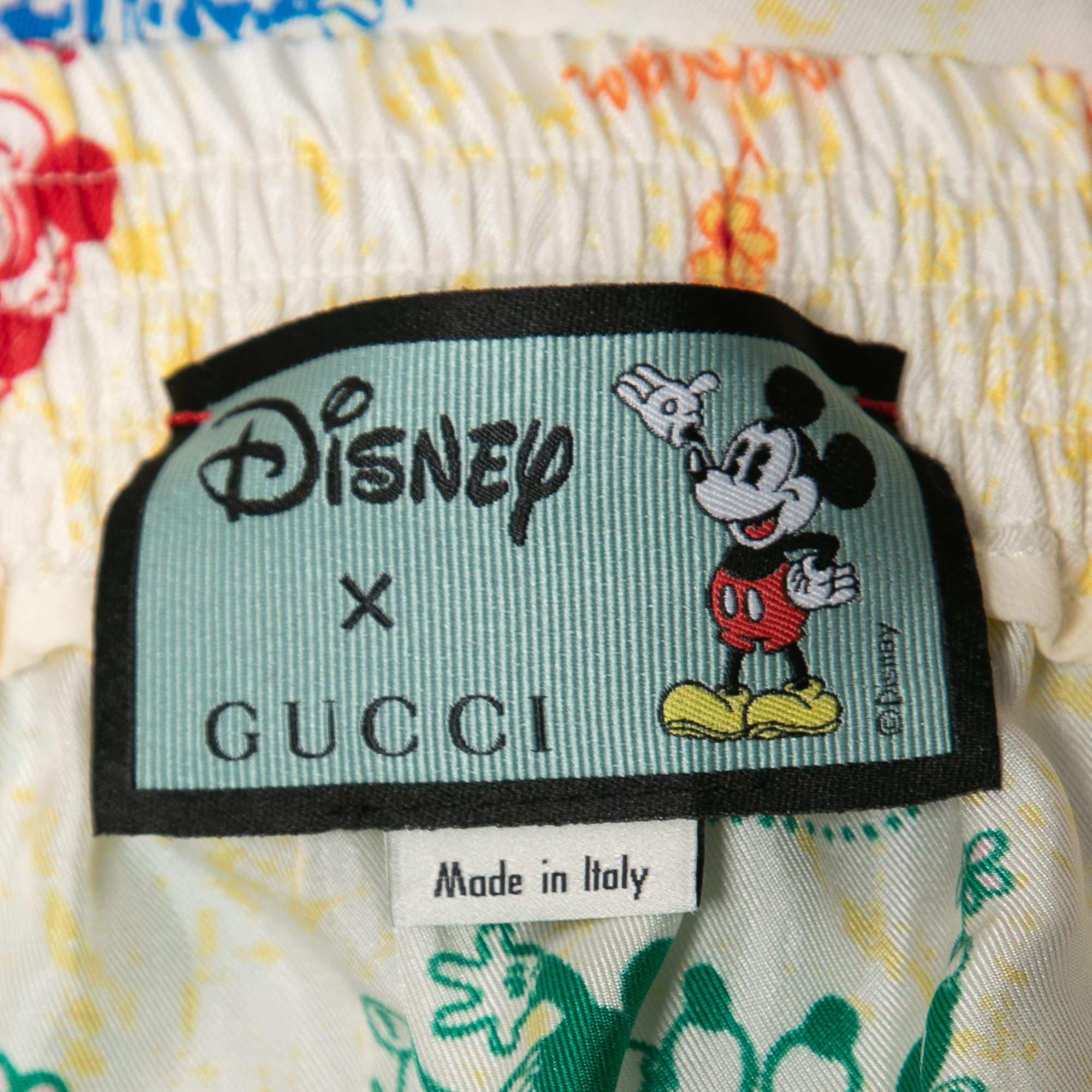 Women's Gucci X Disney Cream Mickey & Minnie Print Silk Trousers XS