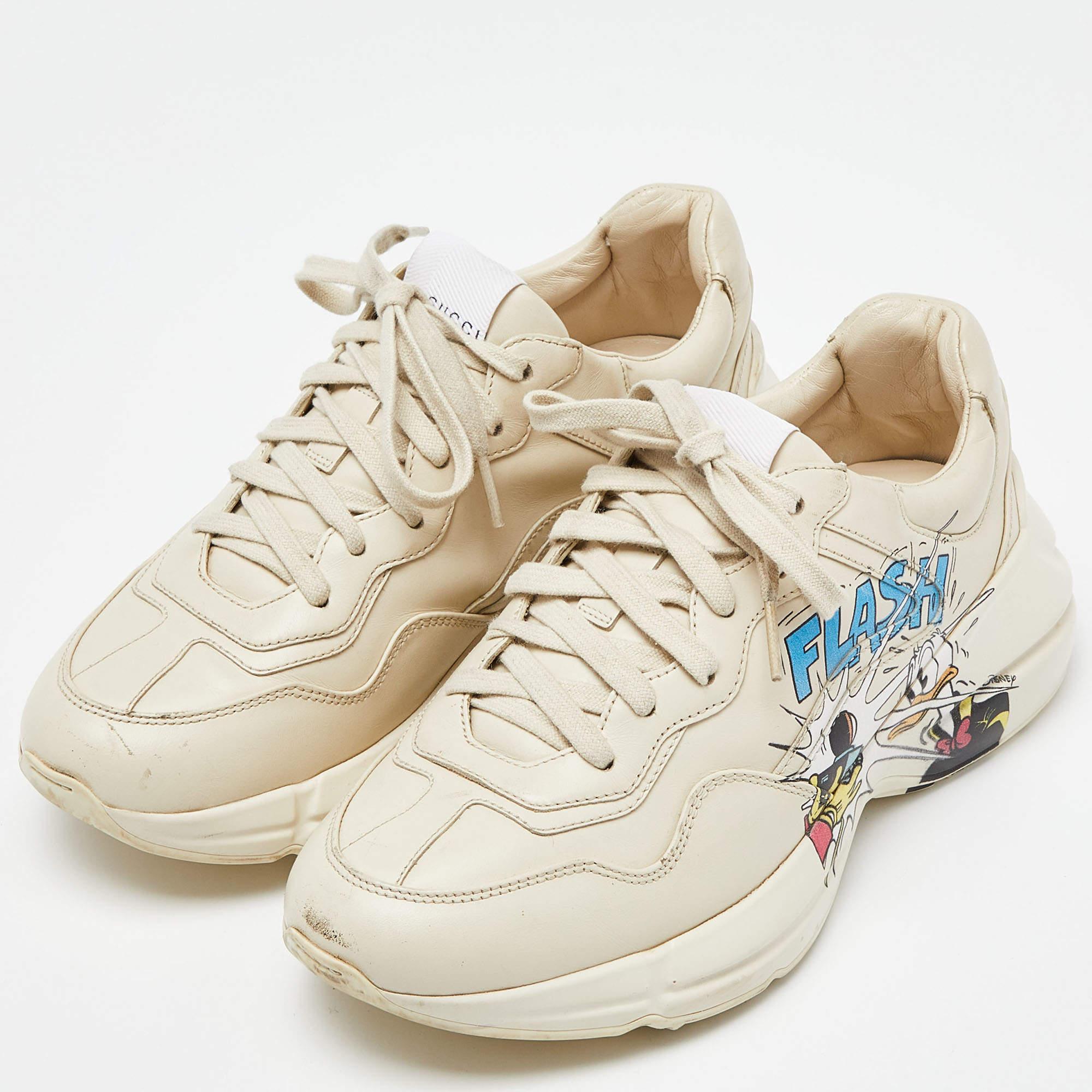 Gucci x Disney Donald Duck Cream Leather Rhyton Sneakers Size 38 1