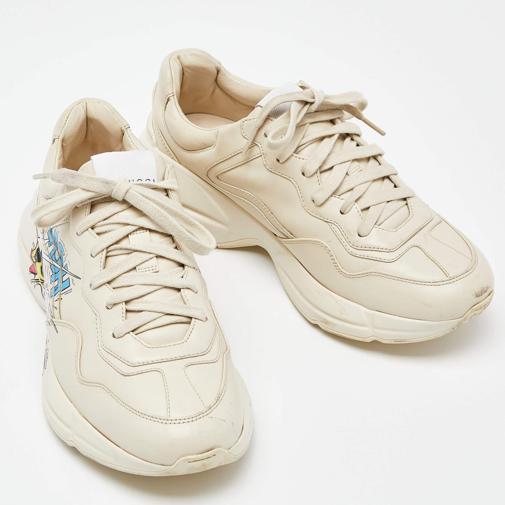 Gucci x Disney Donald Duck Cream Leather Rhyton Sneakers Size 38 2