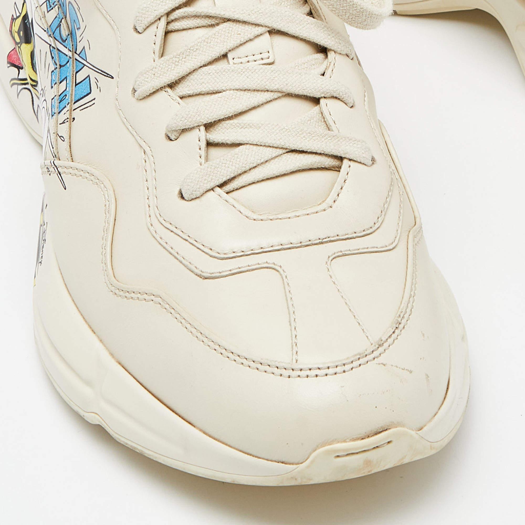 Gucci x Disney Donald Duck Cream Leather Rhyton Sneakers Size 38 3
