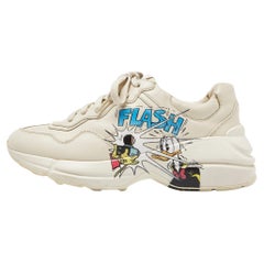 Used Gucci x Disney Donald Duck Cream Leather Rhyton Sneakers Size 38