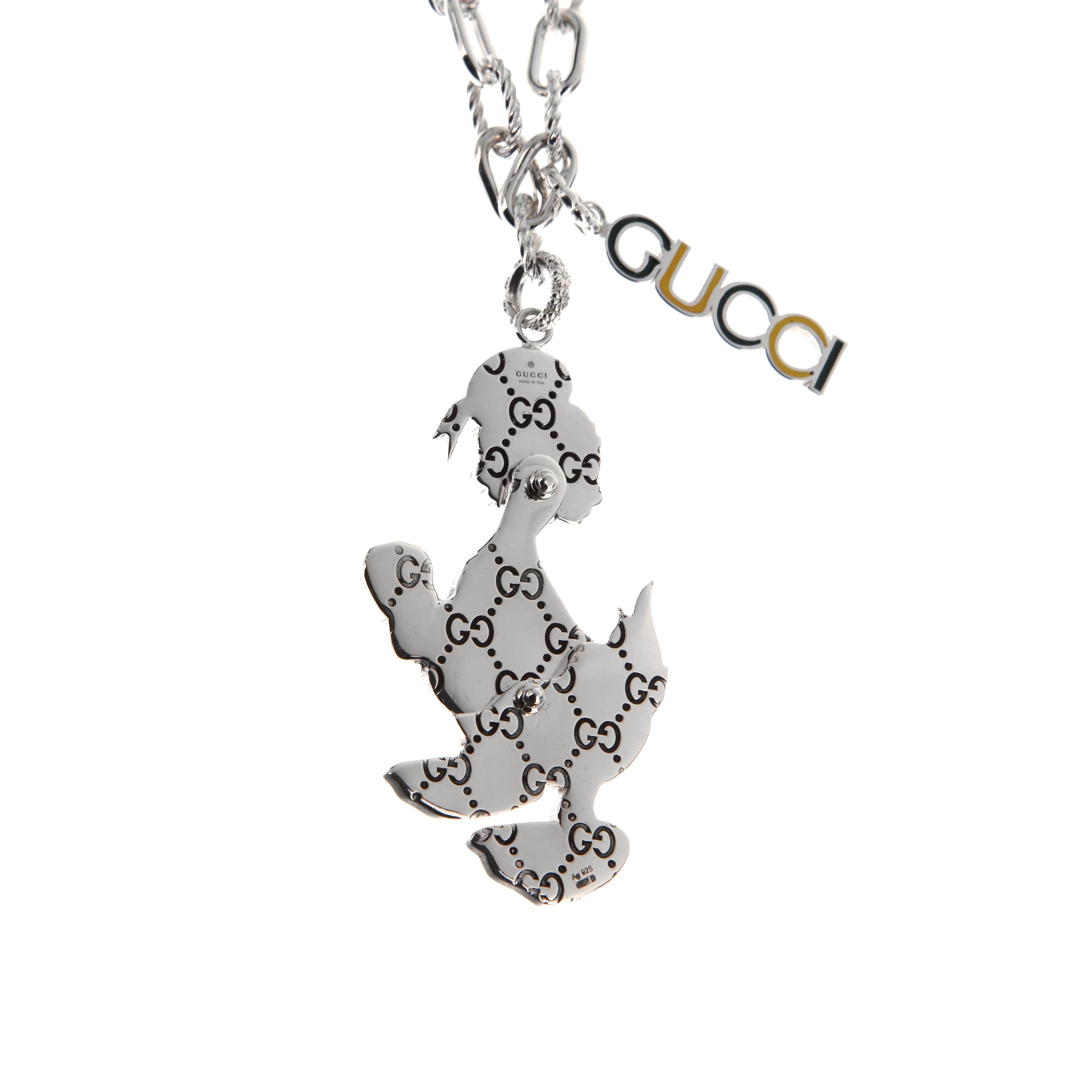 Modern Gucci x Disney Donald Duck Sterling Silver Pendant Necklace For Sale