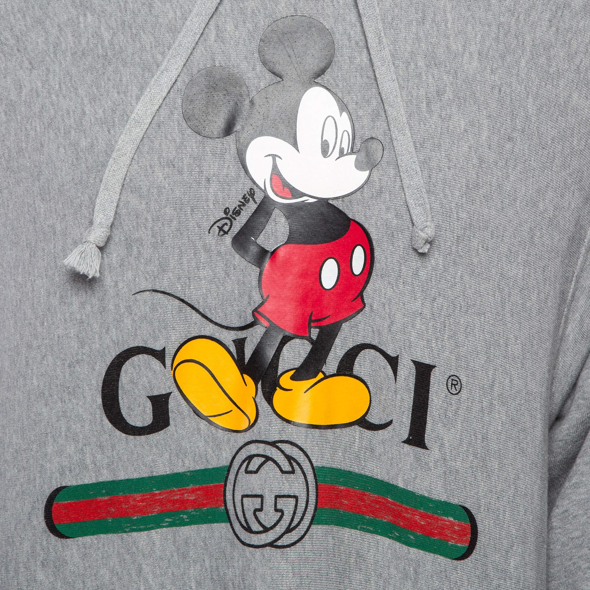 Gray Gucci X Disney Grey Mickey Mouse Print Cotton Knit Hoodie L
