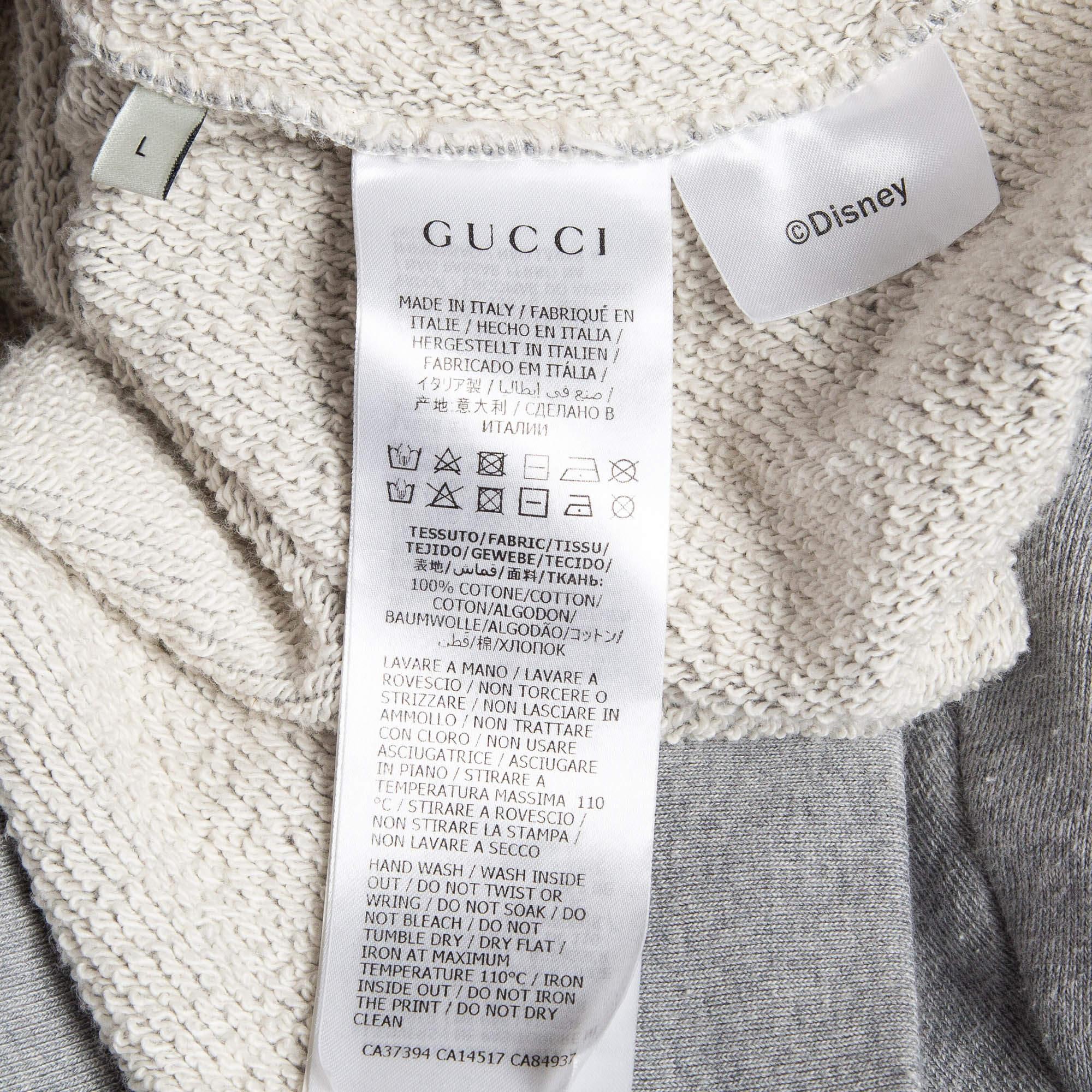 Men's Gucci X Disney Grey Mickey Mouse Print Cotton Knit Hoodie L