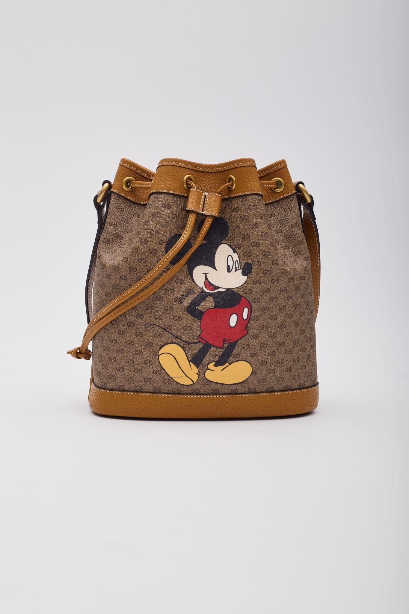 Brown Gucci X Disney Monogram Mickey Mouse Bucket Bag Small
