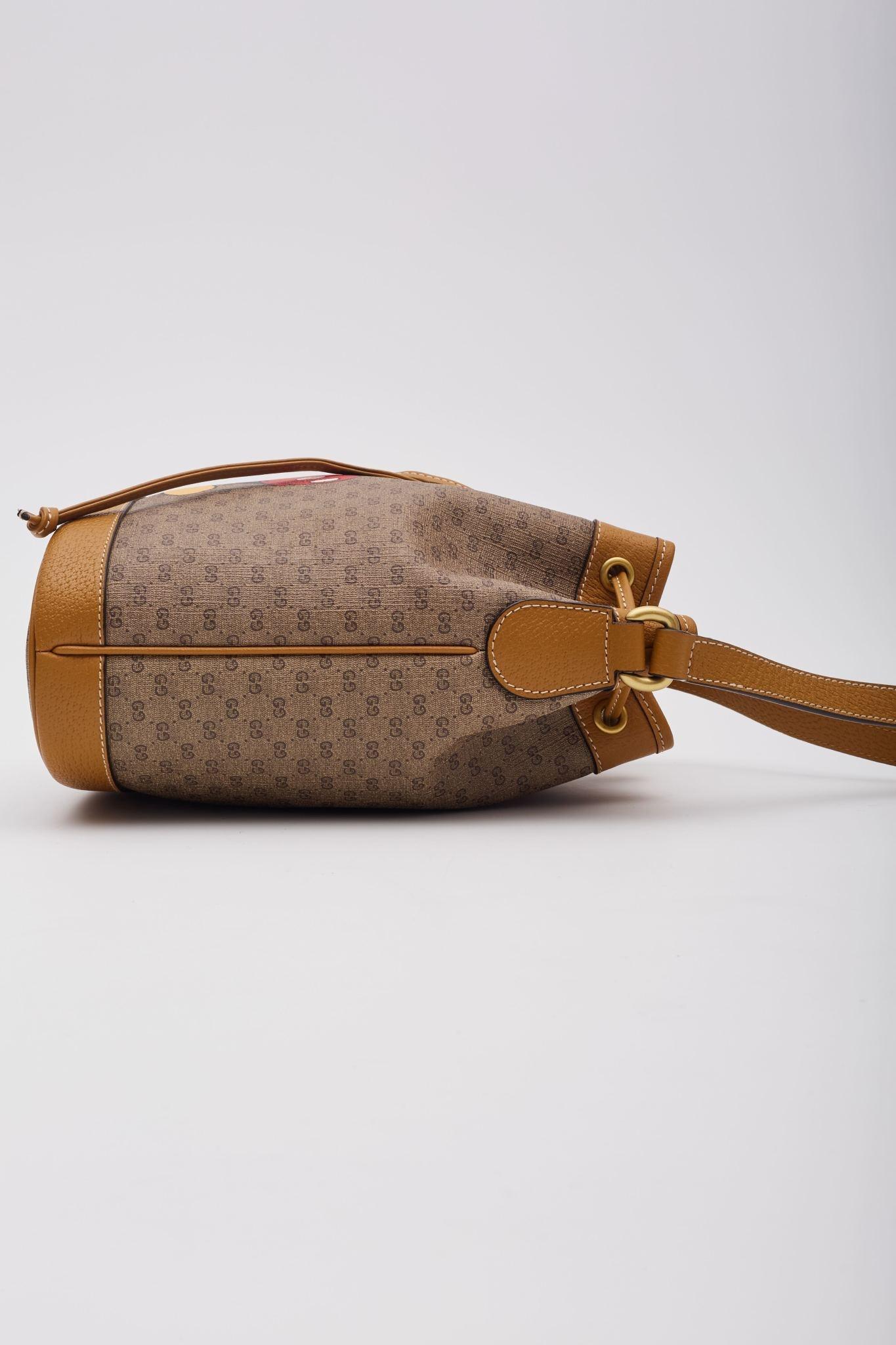 Gucci X Disney Monogram Mickey Mouse Bucket Bag Small In Excellent Condition In Montreal, Quebec