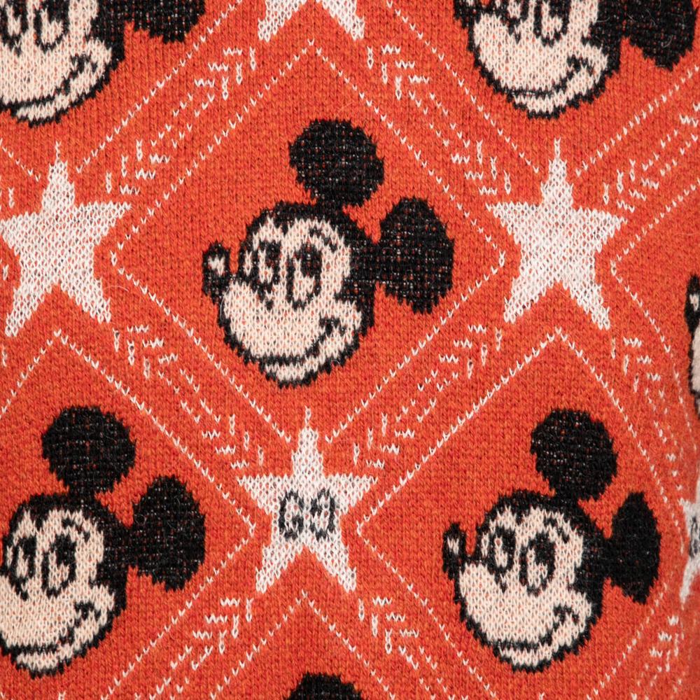 Men's Gucci x Disney Orange All Over Mickey Mouse Crew Neck Knit Sweater XS