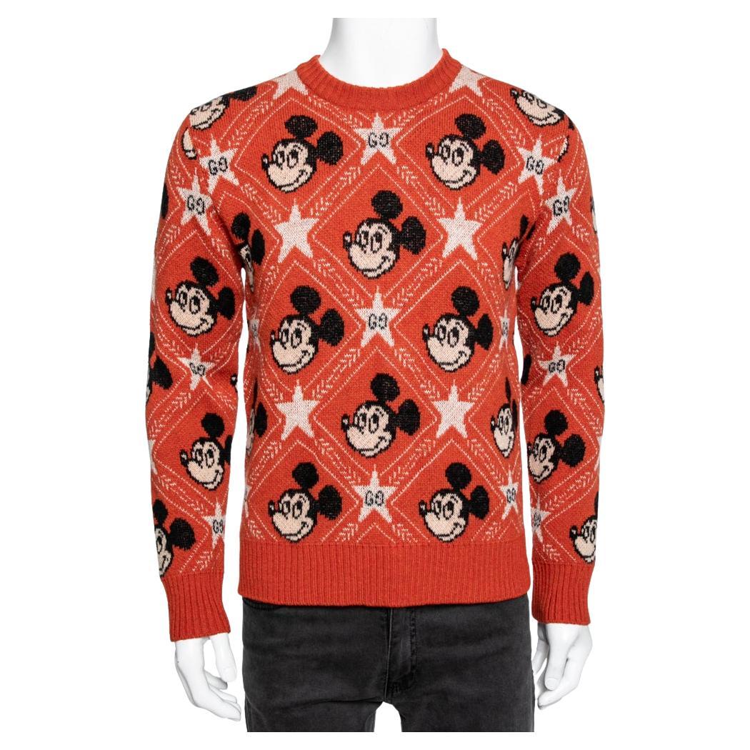 Gucci x Disney Orange All Over Mickey Mouse Crew Neck Knit Sweater XS