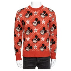 Gucci x Disney Orange All Over Mickey Mouse Crew Neck Knit Sweater XS