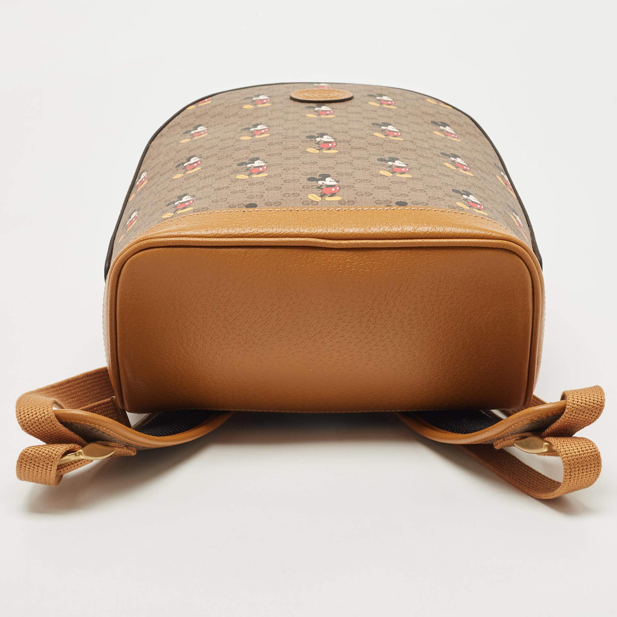 Brown Gucci x Disney Tan/Beige Micro GG Supreme Canvas Small Mickey Backpack