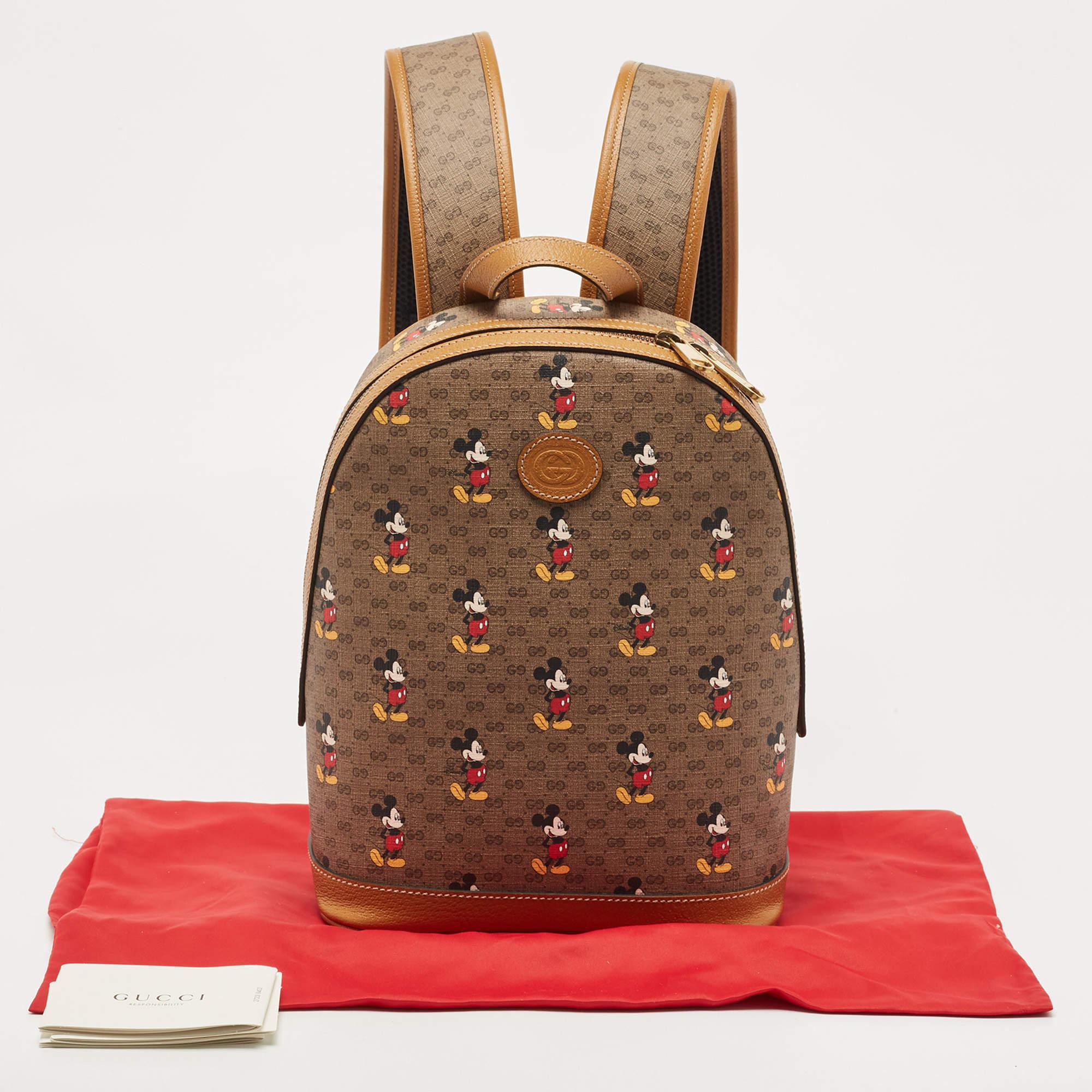 Women's Gucci x Disney Tan/Beige Micro GG Supreme Canvas Small Mickey Backpack
