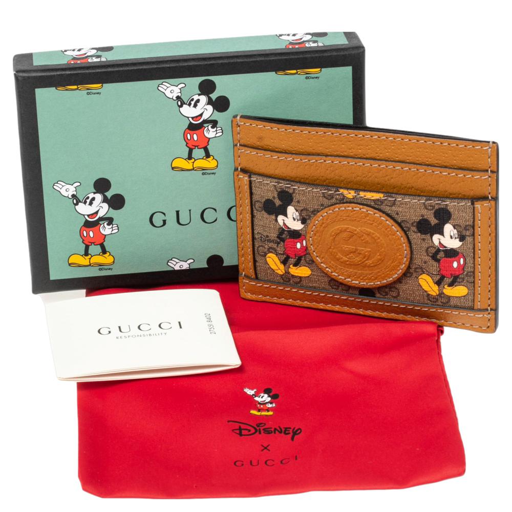 Gucci x Disney Tan GG Supreme and Leather Mickey Mouse Card Holder 2