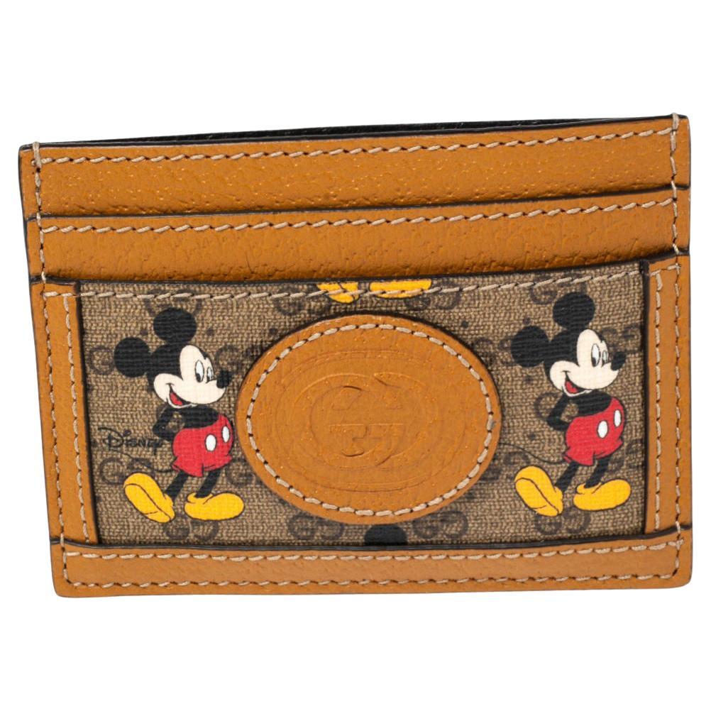 Gucci x Disney Tan GG Supreme and Leather Mickey Mouse Card Holder