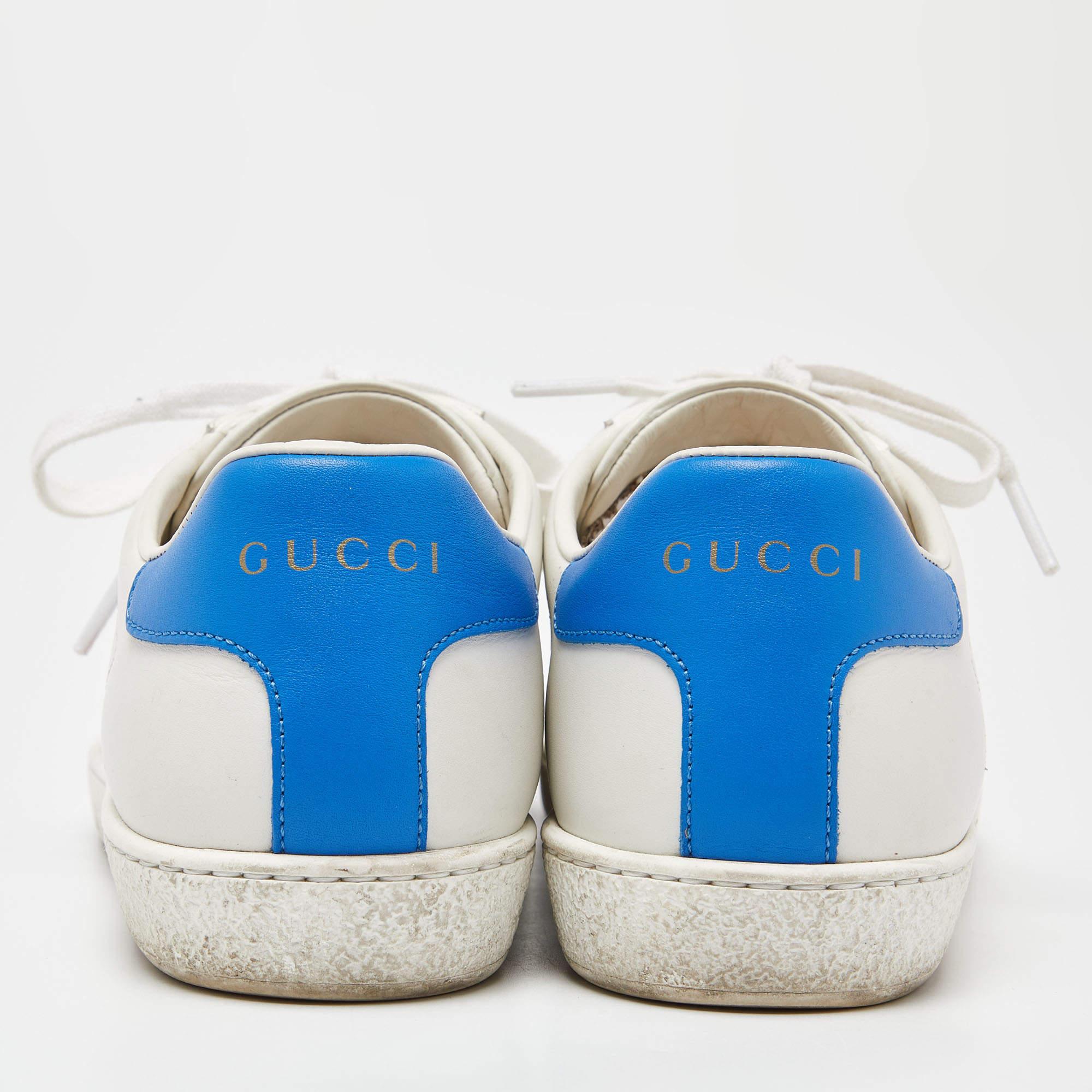 Gucci x Disney White/Blue Leather Huey, Dewey and Louie Ace Sneakers Size 36 In Excellent Condition For Sale In Dubai, Al Qouz 2