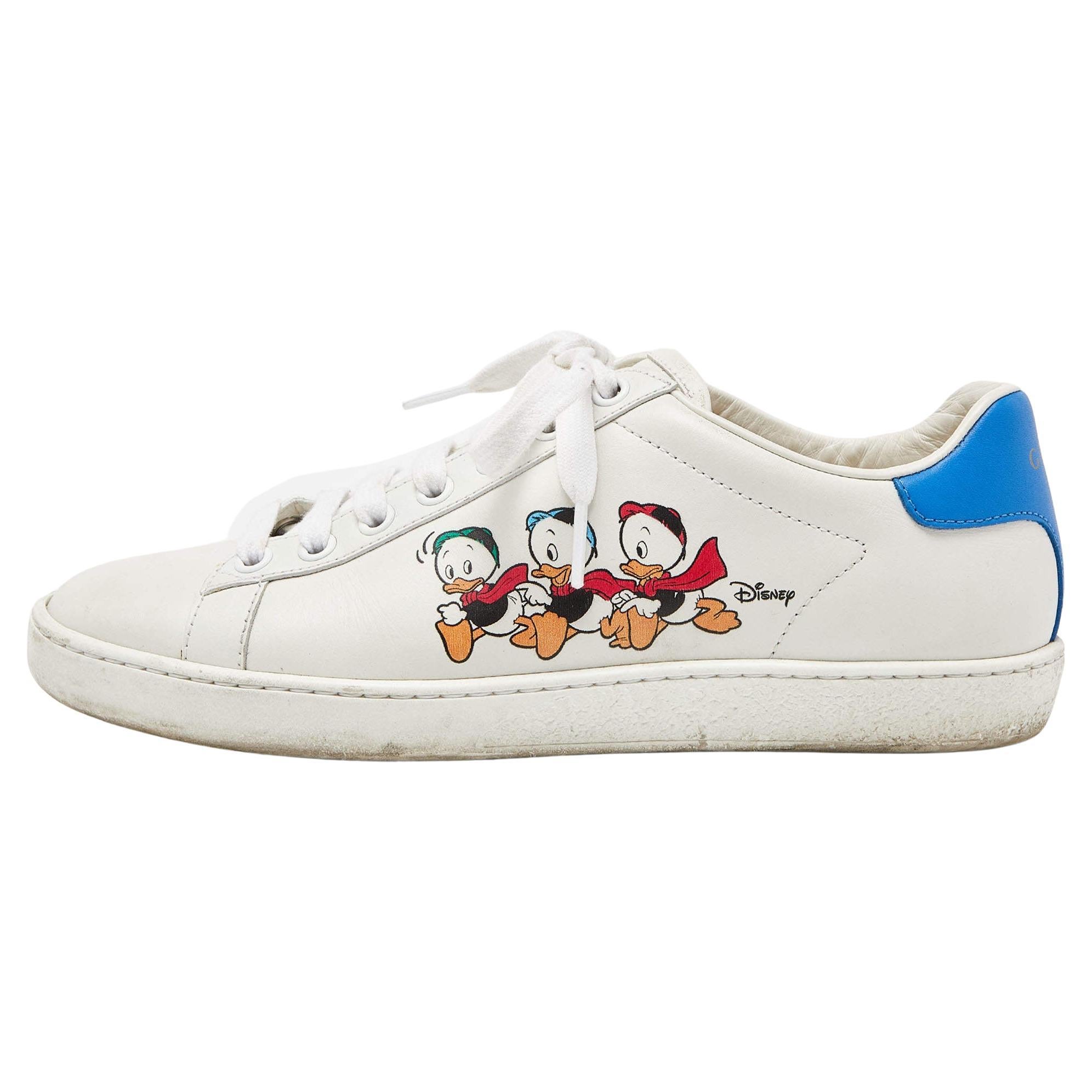 Gucci x Disney White/Blue Leather Huey, Dewey and Louie Ace Sneakers Size 36