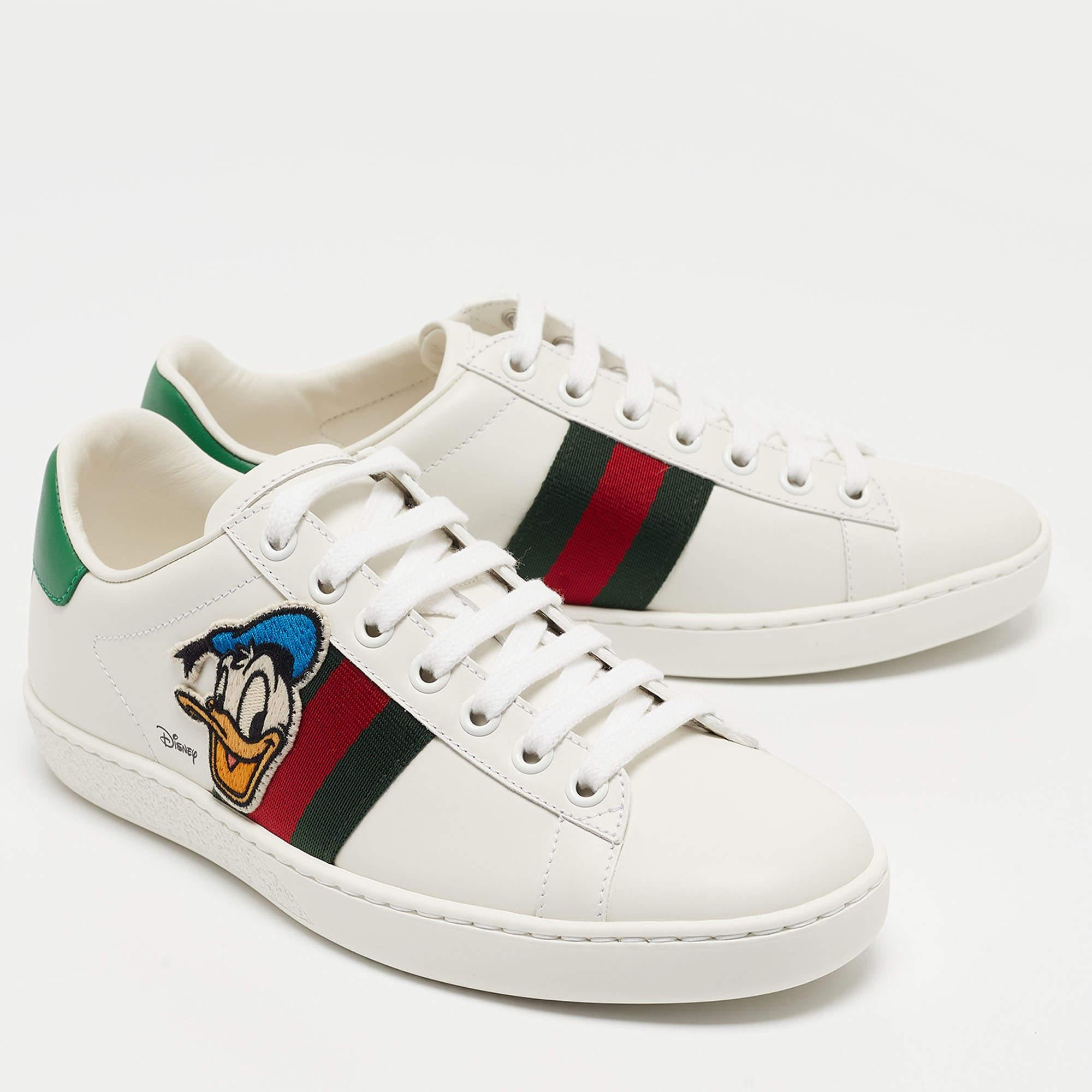 Women's Gucci x Disney White Leather Donald Duck Ace Sneakers Size 34.5 For Sale
