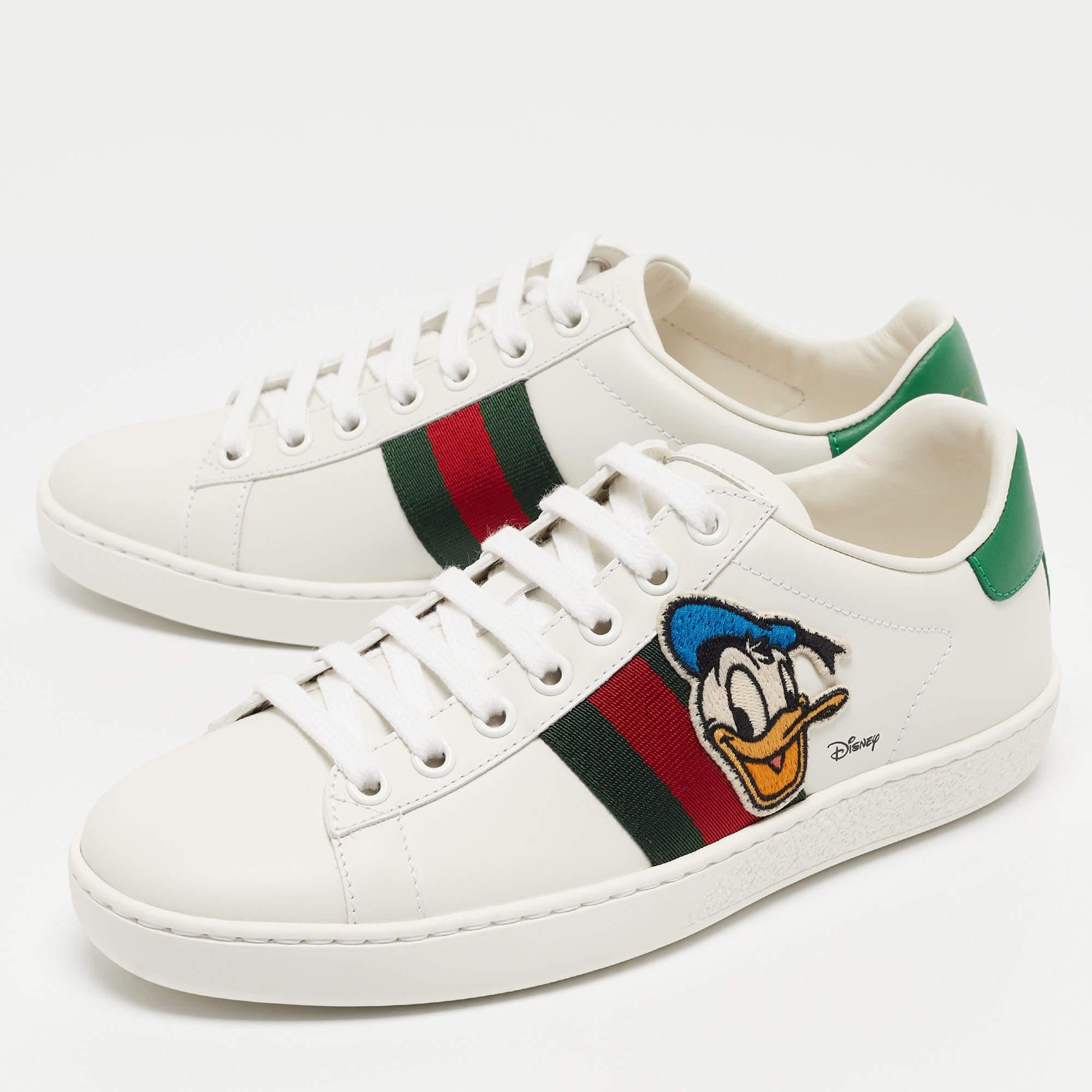 Gucci x Disney White Leather Donald Duck Ace Sneakers Size 34.5 For Sale 2