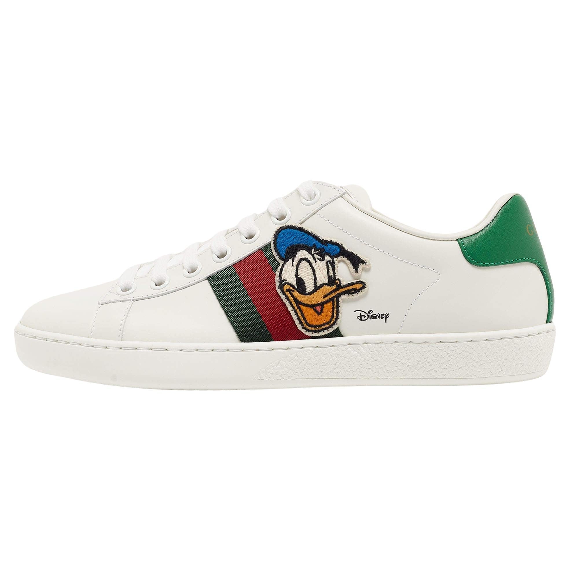 Gucci x Disney Weiße Donald Duck Ace Turnschuhe aus Leder Größe 34,5