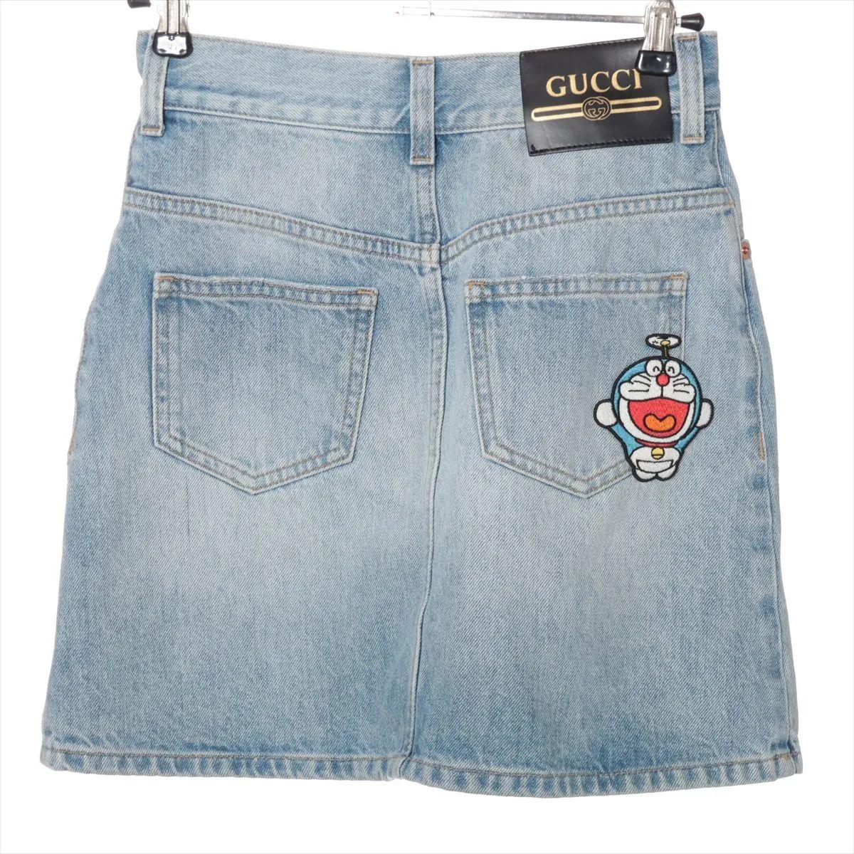 Gray Gucci x Doraemon Cotton Denim Skirt Blue For Sale