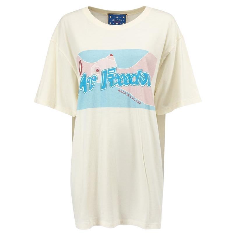 Gucci x Elton John - T-shirt à imprimé graphique crème, taille XL en vente