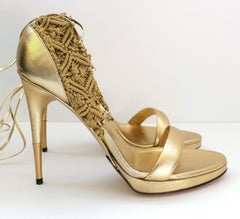 Gucci x Frida Giannini Spring 2011 Gold Leather & Macrame Heels