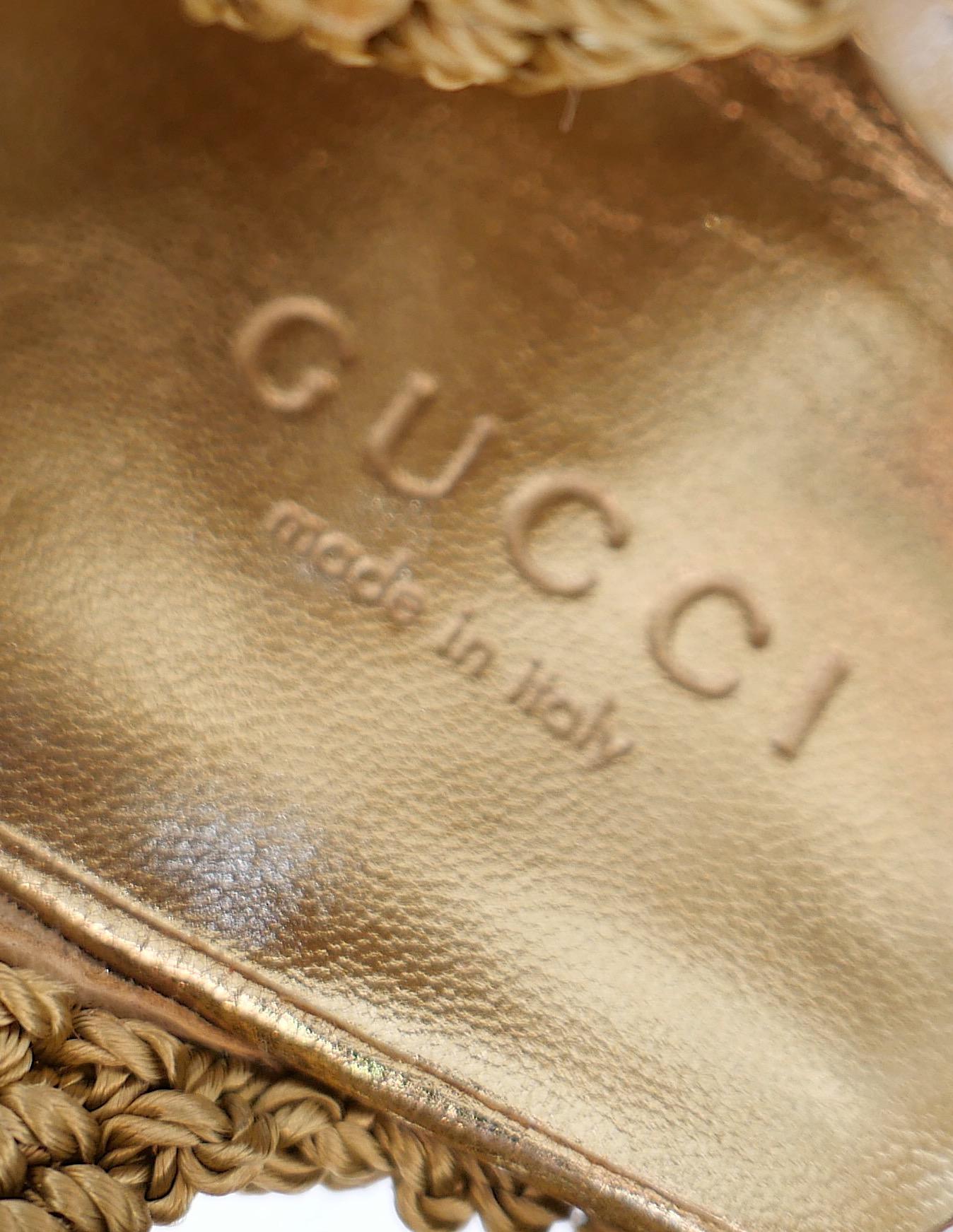Gucci x Frida Giannini Spring 2011 Gold Leather & Macrame Heels For Sale 1