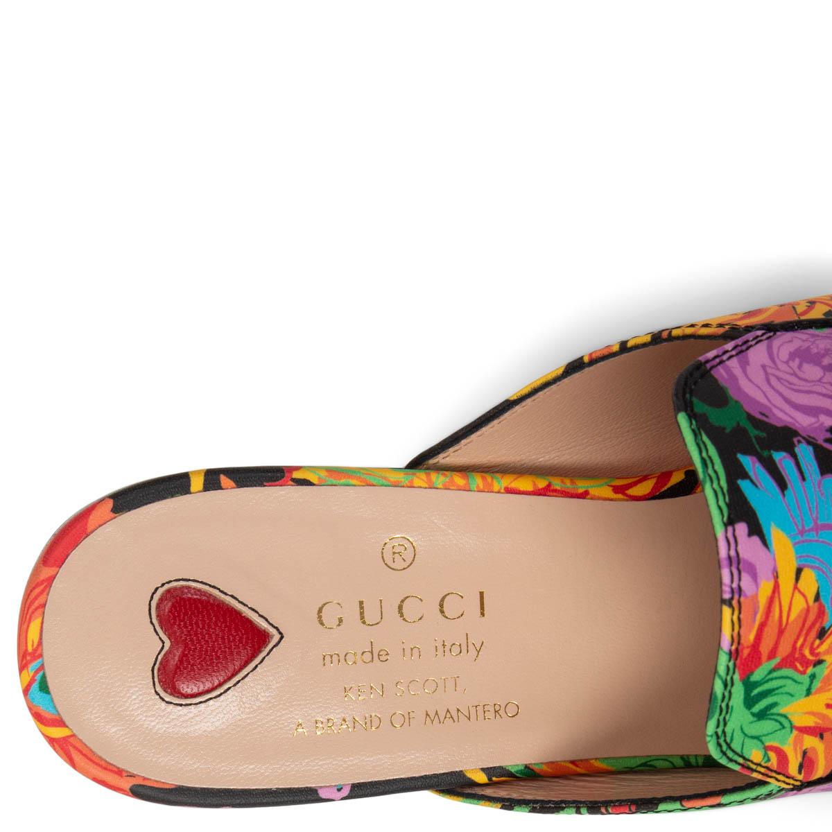 GUCCI X KEN SCOTT black FLORAL PRINCETOWN Mules SLippers Flats Shoes 38 In Excellent Condition In Zürich, CH