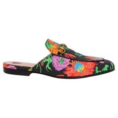 Used GUCCI X KEN SCOTT black FLORAL PRINCETOWN Mules SLippers Flats Shoes 38